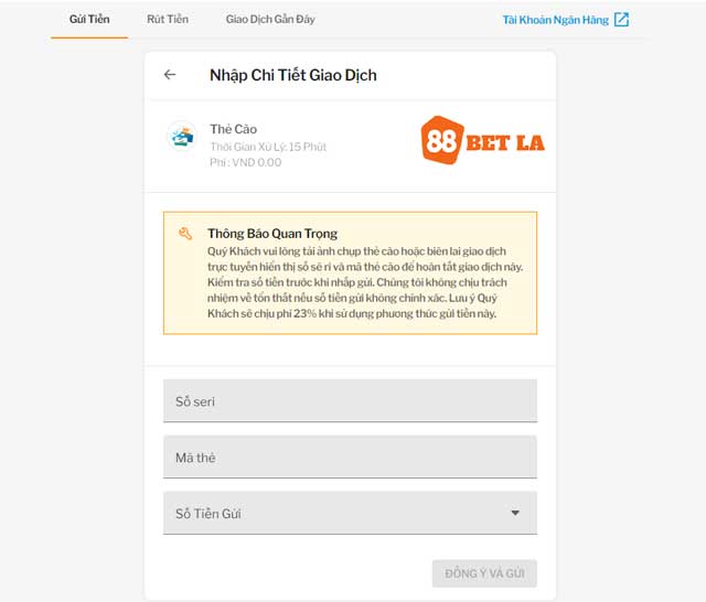 Các bước đơn giản để nạp tiền 88Bet qua thẻ cào