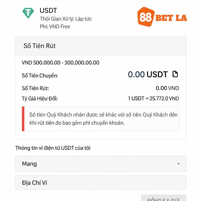 Cách rút tiền 88Bet: Thủ tục rút qua USDT không phức tạp