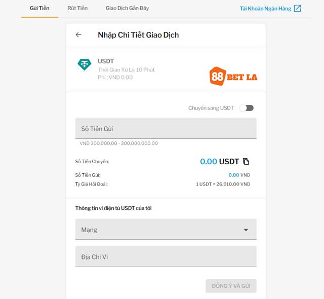 Hướng dẫn cách chuyển tiền vào 88Bet sử dụng USDT