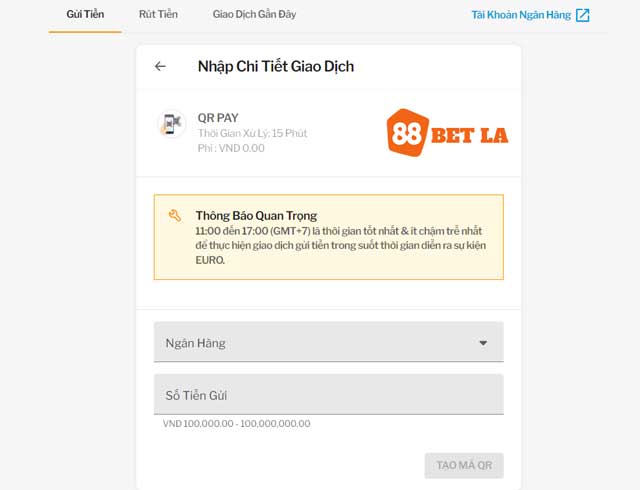Hướng dẫn chi tiết cách nạp tiền vào 88Bet qua QR pay