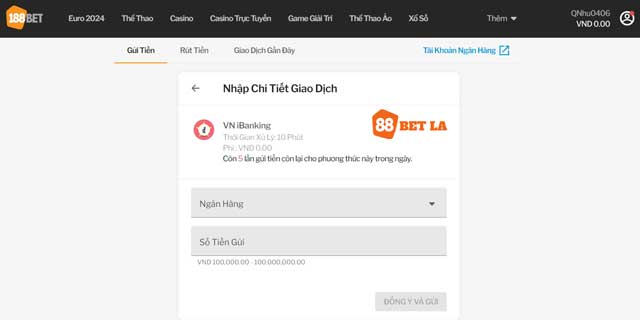 Tìm hiểu cách gửi tiền 188Bet khi sử dụng VN iBanking